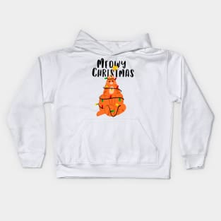 Meowy Christmas Funny Ginger Cat Kids Hoodie